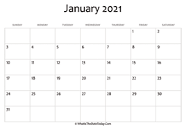 Word (.doc) and excel (.xls) format: January 2021 Calendar Templates Whatisthedatetoday Com