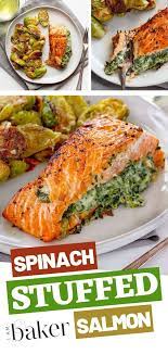 A Simple Dish With Flakey Salmon Fillets Perfectly Seasoned And Stuffed To The Brim With A Delicious Spinach Filling Th Healthy Recipes Healthy Salmon Recipes