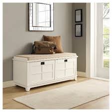 Light and dark wood shoe cabinets with unpadded seat and drawers. Entryway Storage Bench Target
