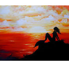 Mermaid Sunset Wall Art Print Mermaid Silhouette Wall Art Ocean Sunset Art Original Painting By Nancy Quiaoit Silhouette Art Sunset Art Painting