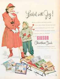 1952 Gibson Christmas Cards PRINT AD Loaded With Joy! Lucia Larner Art