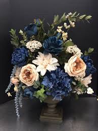 Caribbean orchid silk floral arrangement. Blue And Cream Silk Floral Arrangement Fake Flower Arrangements Blue Flower Arrangements Flower Arrangements Diy