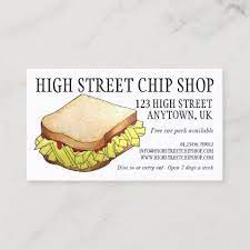 English Chip Shop Butty Sandwich Takeaway Uk Food Business Card Zazzle Com Food Business Card Food Chips