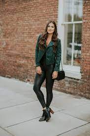 Suede Moto Jacket A Southern Drawl Outfits With Leggings Spanx Leather Leggings Green Leather Jacket Outfit