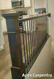 Orem Utah Stair Rail With An Alder Post And Plain Iron Balusters Interior Stair Railing Indoor Stair Railing Stair Railing