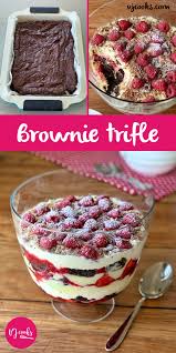 This Show Stopping Trifle Is Filled With Chocolate Brownie Raspberry Sauce Fresh Strawberries Whipp Trifle Recipe Christmas Trifle Recipes Cooking Chocolate