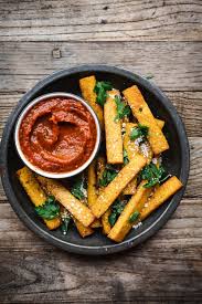 Preheat oven to 220 degrees celsius remove polenta from pan. Polenta Fries With Marinara Dipping Sauce Vegan Crowded Kitchen