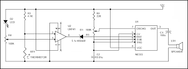 Simple Fire Alarm Circuit Using Thermistor Germanium Diode And Lm341