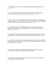Wavelength (l), frequency (n) and energy calculations (e). Worksheet 2 Light Electron Magnetic Radiation Answers Worksheet 2 Light Electromagnetic Radiation Wavelength Frequency And Energy Name Period Solve Course Hero