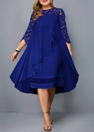 Chiffon Overlay Lace Panel Plus Size Dress