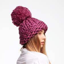 Super Chunky Knit Hat Giant Pom Pom Knitted Hat Big Winter Etsy In 2021 Super Chunky Knit Chunky Knit Hat Knitted Hats