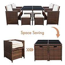 Devoko 9 pieces patio dining sets outdoor furniture wicker rattan chairs. Buy Devoko 9 Pieces Patio Dining Sets Outdoor Space Saving Rattan Chairs With Glass Table Patio Furniture Sets Cushioned Seating And Back Sectional Conversation Set Beige Online In Germany B07btwt1rm