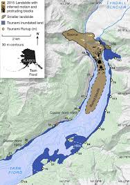 The wave crashed against the opposite shoreline and ran upslope to an elevation of 1720 feet, removing trees and vegetation the entire way. The 2015 Taan Fiord Landslide And Tsunami U S National Park Service