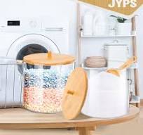 Amazon.com: JYPS Contenedor de cápsulas de lavandería de gran capacidad 1+1  con tapa de bambú, recipientes de detergente en polvo acrílico ...