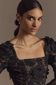 Helsi Ellen Long-Sleeve Square-Neck 3D Floral Mini Dress