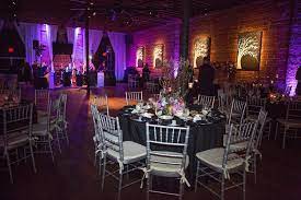 Modern Silver And Purple Wedding Reception With Black Linens And Silver Chiavari Chairs Purp Purple Wedding Reception Outdoor Wedding Ceremony Purple Wedding