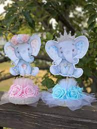 Twins Baby Elephant Centerpiece Pink And Blue Elephants Girl Etsy In 2022 Elephant Baby Showers Elephant Baby Shower Theme Elephant Centerpieces