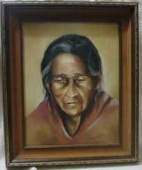 Original OIl/Acrylic Painting, Old Indian/Mexican Woman, signed Virginia  Darling