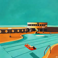 Emilie Arnoux Elim Painter Artist Peintre Piscine Trouville Deauville Water Summer Beach Pool Art Painting Illustration Plage Trouville Peintre Piscine