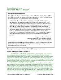 Like a debate, a position paper presents one side of an arguable opinion about an issue. Doc Fast Food Sample Student Essays Crystal Leong Academia Edu
