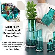 Sagebrook home turquoise/gold ceramic vase 12 is the perfect home decor accessory to accent any corner. Buy Glass Vase For Flowers Clear Blue Green 4 0 Tall Handmade Bud Vintage Blue Vases With Bottle Shape For Living Room Kitchen Luxurious Elegant Turquoise Home Decor Online In Indonesia B07w63k7sj