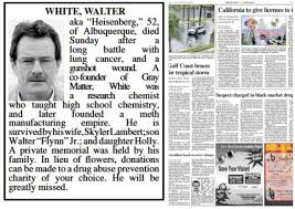 It typically accounts for that person's life, family members, nice tributes, great achievements, and the information on the funeral service. Albuquerque Newspaper Runs Breaking Bad Obituary The Atlantic
