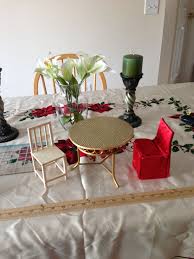 Diy Barbie Table With Chairs I Tried Making A Slipcover For The Wooden Chair Without A Pattern Using An Old Shirt As Practice Fabric Activite Enfant Enfant