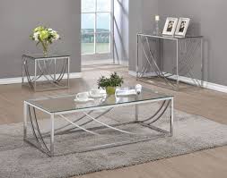 Coaster Furniture Chrome Glass Metal 3pc Coffee Table Set Coffee Table Glass Top Side Table 3 Piece Coffee Table Set