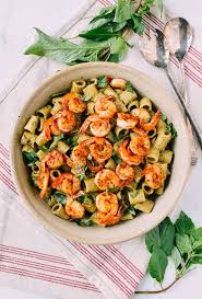 Thai Basil Pesto Pasta With Spicy Shrimp Recipe Basil Pesto Pasta Recipes Pasta Dishes