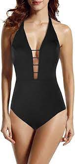 Hilor Women S Lace Up One Piece Swimsuit Halter Bikini High Waisted Swimwear 4 Leopard Print At Amazon Women S Clot Swimwear High Waisted High Bikini One Piece