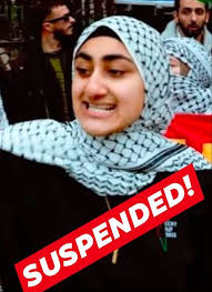 Hadeeqa Arzoo Malik, a vicious Islamic extremist, rabid antisemite and  Hamas supporter who called New York City police officers "pigs" during a  deranged shrieking rant at a pro-Hamas hate rally, was suspended