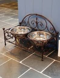 Dog Bowls With Ornate Iron Stand Rose Grey Vintage Leather Sofas And Styli Wrought Iron Decor Iron Decor Wrought Iron Furniture