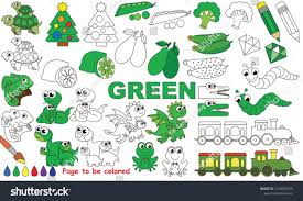 Green Objects Color Elements Set Collection Of Coloring Book Template The Group Of Outline Digital Elements Vector Illu Color Coloring Books Digital Elements