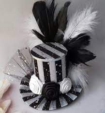 Black White Mini Top Hat Headband Tea Party Hat Centerpiece Etsy Tea Party Hats Mini Top Hat Mad Hatter Hat