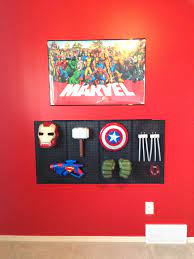 Superhero Room Pegboard For Superhero Disguise Gadgets Except Superman Who Mixes Marvel And Dc Superhero Room Superhero Room Decor Avengers Room