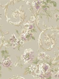 Hand drawn roses pattern, rococo retro revival style illustration over a soft green background. Modern Rococo Wallpaper Novocom Top