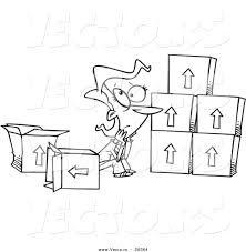 The truck has a drum. Vector Of A Cartoon Sad Woman Sitting By Moving Boxes Coloring Page Outline By Toonaday 20364