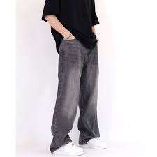 Quần Bò Jeans Ống Rộng Màu Xám Khói