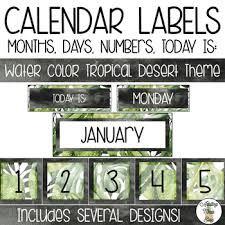 Pocket Chart Calendar Labels Watercolor Tropical Desert Theme