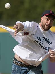 Travis Kelce spikes first pitch before Guardians home opener