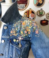 How are you going to get your design onto dark denim? Embroidered Clothing By Usedthreads Shop On Etsy See Our Embroidery Tag Follow So Super Awesome Embroidered Clothes Denim Embroidery Embroidery Jeans Jacket