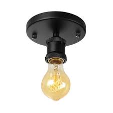 The type shown attaches with a nut and threaded post. Open Bulb Single Flushmount Ceiling Light In Black For Hallway Kitchen Foyer Flush Mount Ceiling Lights Ceiling Lights Flushmount Ceiling Lights
