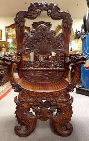 Antique Carved In Relief High Back Arm Chair Dragon Head Hand Rests 1880 Japanese Unknownhandcarved Viktorianisches Mobel Holzmobel Lackieren Antike Mobel
