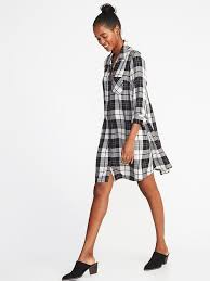 Black And White Plaid Shirt Dress Popover Swing Dress Fall Fashion Affordable Flattering Loose Swing Shirt Dress Navy Shirt Dress Shirt Dress