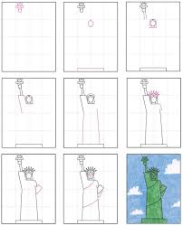 Draw a circle for the head, covering a small anomaly to indicate the ear. Draw An Easy Statue Of Liberty Art Projects For Kids