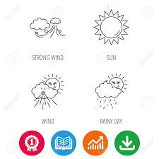Weather Strong Wind And Rainy Day Icons Sun Linear Sign Award