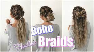 Boho Braids Quick Easy Heatless Hairstyles Heatless Hairstyles Hair Styles Boho Braids