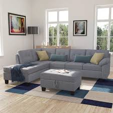 (0.0) stars out of 5 stars write a review. Sectional Sofa Set With Chaise Lounge And Storage Ottoman Nail Head Detail Grey 3 Piece L Shaped Sectional Sofa For Buy Online In Bahamas At Bahamas Desertcart Com Productid 194395024