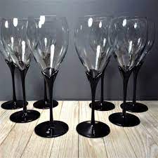 Vintage Black Stem Wine Glasses 9 3 4 Set Of 8 Colony Amaryllis Black Water Goblets Tulip Petal Stem Blown Glass Stemware Wine Goblets Vintage Stemware Vintage Wine Glasses Wine Goblets