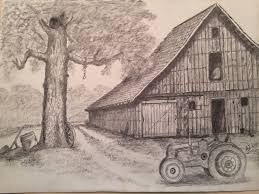 Pencil Drawing Of A Family Barn Landscape Drawings Drawing Scenery Barn Drawing